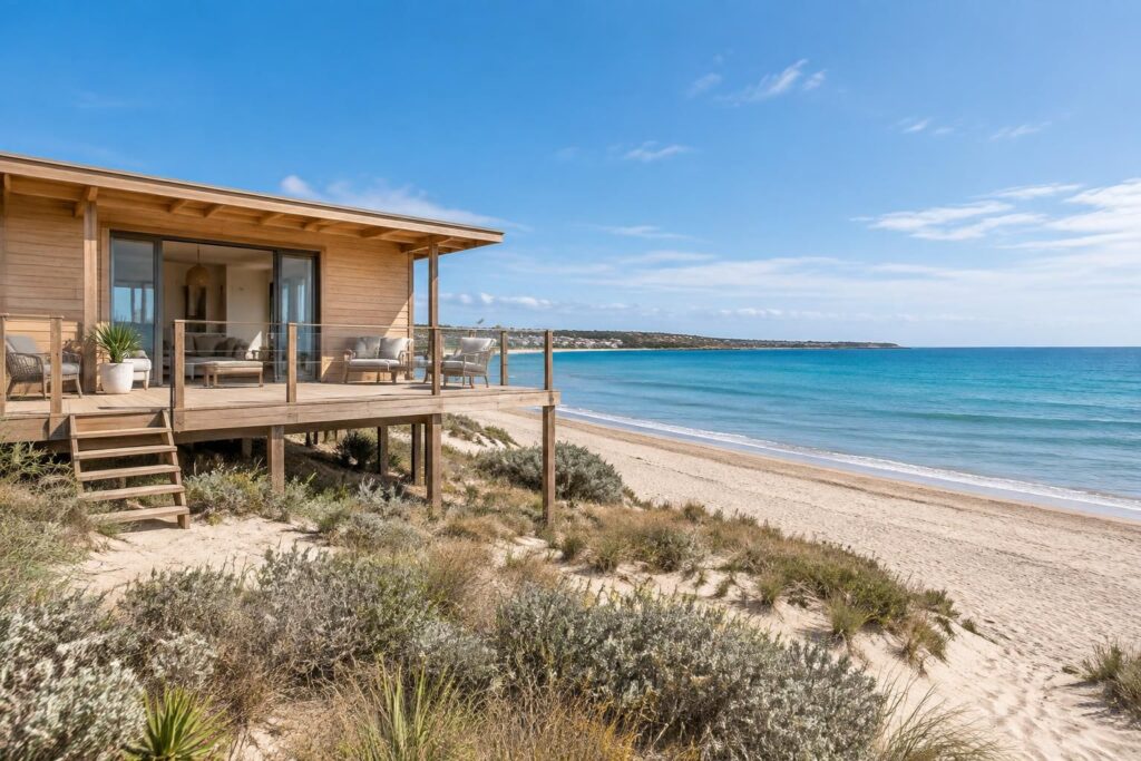 découvrez ce chalet à vendre à gruissan, avec vue sur la mer et accès direct à la plage. un cadre idéal pour profiter du littoral méditerranéen.